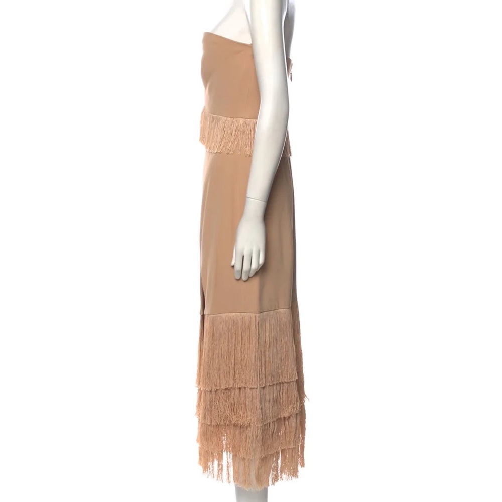 Unique neutral fringe Jonathan Simkhai strapless gown